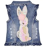 Yao Kleine Mädchen Jeans Weste Frühling Herbst Pailletten Hasen Weste Mantel (Hase, 4-5 Jahre)