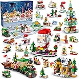 Weihnachts-Adventskalender-Bausatz – Countdown-Spielset 2024, 24 Sammelüberraschungen für Kinder, Weihnachtsspielzeug inklusive Weihnachtsmann Weihnachtsbaum Eisenbahn, Junge Mädchen 6–12 (1122 Teile)
