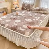 Spannbettlaken mit Blumenprint & Rüschen-Dentelle – Elastische Hülle für Matratzen bis 25 cm – Atmungsaktiv, 2-in-1 als Bettauflage und Betthimmel – Queen/King(Pink,120 * 200cm)