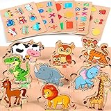 lenbest 6er Set Kinder Holzpuzzle - Montessori Spielzeug - Tier Alphabet Nummer Fahrzeuge Form Frucht Holzspielzeug - Puzzle Steckpuzzle Lernspielzeug Kinderspielzeug 2 3 Jahre - Geschenke