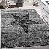 Paco Home Wohnzimmer Teppich Mit Stern Muster, Moderner Kinder- und Jugendzimmer Kurzflor, Grösse:80x150 cm, Farbe:Grau