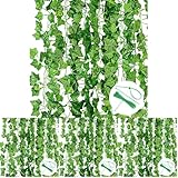 Kiperline 12 Stück Künstlicher Efeu Grün mit Nylon Kabelbinder Pflanzen Efeu Künstlich Girlande für Garten Hochzeit Party Wanddekoration - 2.2m (Packung mit 4)