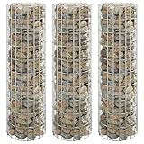 Gabionen-Hochbeet Set, 3 Stück, Rund, Ø30x100 cm, aus verzinktem Stahl, robust für Garten & Terrasse, Pflanzkübel Outdoor