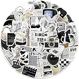 PRETTYSUNSHINE Schwarz Weiß Sticker Set 60 Stück, Graffiti Wasserfeste Aufkleber Deko für Skateboard Laptop Handy Koffer Helm Motorrad, Kleine Sticker für Jugendliche Erwachsene
