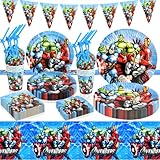 72 Stücke Geburtstag Deko Set, Partygeschirr & Tischdeko für Kinder, Perfekt für Kindergeburtstag, Karneval & Jungengeburtstagsfeier