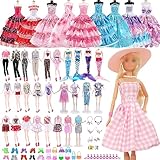 Timesun 50 Kleidung für 30 cm Puppen Puppenkleidung, 2 Prinzessinen Kleid+2 Abendkleider Kleider+2 Badenanzug+2 Meerjungfrauen Kleider+2 Top&Hosen+2 Pyjamas+Schuhe Tasche Schmuck für 11,5 Zoll Puppen