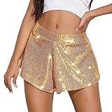 Hsternexy Pailettenhose Damen Glänzend Glitzer Kurze Hose Shorts Pailletten Sexy Freizeitshort Party Hohe Taille Kostüm Outfits Festival Hotpants Silvester Outfit