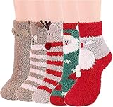 Tbkoly Flauschige Wintersocken, Haussocken, Haussocken, Bodensocken, 5 Paar, für Damen und Mädchen, weich, bequem, warm, dick, gemütlich, Hausschuhe, Bettsocken, Herzmotiv, Farbe: A, Größe: