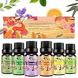 Ätherische Öle für Diffuser,Duftöl für Aromatherapie Diffusor,100% Rein Naturrein Aroma Diffuser Öl Set 6X10 ml - Orange, Lavendel, Teebaum, Zitrone, Eukalyptus und Pfefferminze