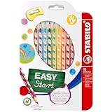 STABILO - Ergonomischer Buntstift für Linkshänder - EASYcolors - 12er Pack mit Spitzer - 12