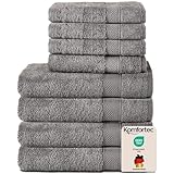 Komfortec 8er Handtuch Set aus 100% Baumwolle, 4 Badetücher 70x140 und 4 Handtücher 50x100 cm, Frottee, Weich, Towel, Groß, Anthrazit Grau