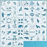 60 Stück Schablonen Textilgestaltung, Waldtiere Bäumen Pflanzen Schablonen zum Malen, Wiederverwendbare Malschablonen Erwachsene, Painting Stencils Set für Holz Stoff Fenster Wandgestaltung(10x10cm)