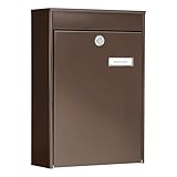 Burg-Wächter Zaun-Briefkasten ohne Zeitungsfach mit Namensschild, Verzinkter Stahl, Einwurf-Format DIN C4, Inkl. 2 Schlüssel, LEIPZIG 778 BR, Braun (ähnlich RAL 8014)