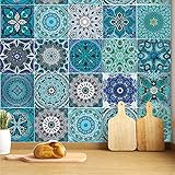 ANHUIB 16 Stück Bunt Fliesenaufkleber,Mosaik Küche Wandaufkleber,DIY Marokkanischer Fliesenfolie für Badezimmer,Wandfliese Aufkleber Fliesensticker,Wasserdicht Selbstklebende Treppenaufkleber,20×20CM