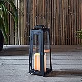 Lights4fun LED Metall Solar Laterne mit Kerze 29,5cm hoch Laterne Schwarz Metall Laternen für draußen wetterfest Laternen für draußen groß Solar Gartenleuchten für außen Solarleuchten Garten