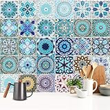 30 Stück Bunt Fliesenaufkleber, 15×15CM Mosaik Küche Wandaufkleber,DIY Marokkanischer Fliesenfolie für Badezimmer,Wandfliese Aufkleber Fliesensticker,Wasserdicht Selbstklebende Treppenaufkleber