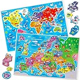 Puzzle ab 4 5 6 Jahren - Weltkarte und Europakarte Kinderpuzzle zum Lernen von QUOKKA - Jungen Mädchen Spielzeug 4 Jahre - Geschenk Kinderspielzeug für Mädchen und Jungen 6 7 8