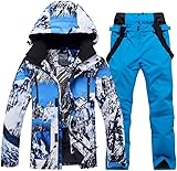 HOTIAN Herren Schneeanzug, Herren Ski Jacke und Hosen Set,Winter Warme Schnee Skifahren Sätze,für Wandern Klettern Isoliertes Snowboarden blue+blue L
