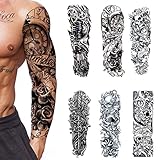 6 Blätte Full Arm Temporäre Tattoos Ärmel klebetattoo Aufkleber Extra Groß Vollarm Tattoos Fake Arm Tiere Tattoos Sticker Für Männer Frauen Temporäre Tattoos