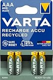 VARTA Batterien AAA, wiederaufladbar, 4 Stück, Recharge Accu Recycled, Akku, 800 mAh Ni-MH, aus 21% recyceltem Material, vorgeladen, sofort einsatzbereit