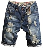 QZH.DUAO Zerrissene Denim-Shorts und Jeans für Herren, Dunkelblau, 48