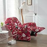 Hearda Sesselschoner für Relaxsessel, Süßer Weihnachtsstil Stretch Sesselschoner, 4-Teilig Relaxsessel Bezüge, rutschfest Recliner Cover, Waschbar Sesselbezug mit Taschen (Weihnachtselch)