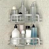 STEUGO Duschablage Ohne Bohren - 2 Stücke Rostfreies Duschgel Halterung Ohne Bohren Duschablage Ecke Mit 4 Haken Seifenschale Und Rasiererhalter, Langlebiges Duschregal,Silber