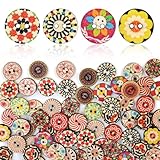 JAXICREY Bunte Knöpfe, 100 Stück Bunte Holzknöpfe Knöpfe Kaufen Bunt Kinderknöpfe zum Basteln Bastelknöpfe zum Annähen Klein Wood Buttons 15mm Mit 2 LöCher für NäHen Basteln Handwerk Deko DIY