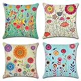 Artscope wasserdichte Kissenbezugen, 4 Stück Blumen Muster Kissenhülle Atmungsaktiv Kissen Fall für Outdoor Balkon Terrasse Patio Garten Bauernhaus Dekor 45 x 45cm