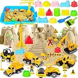 Magic Sand Baustelle, Spielsand für Drinnen, Zaubersand Set mit 1000g Knetsand und 33pcs Zubehör, Mmagischer Sand koffer, Sandspielzeug ab 3 Jahre Kinder Geburtstag Weihnachten Geschenk Sandspiel Set
