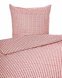 texpot Bettwäsche Garnitur 155 x 220 cm + 80 x 80 cm Landhaus 5 mm Karo rot-weiß kariert Bauern Kissenbezug Bettbezug