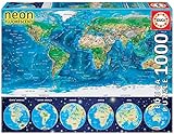 Educa 16760, Weltkarte, Leuchtpuzzle, 1000 Teile Puzzle für Erwachsene und Kinder ab 10 Jahren, leuchtet im Dunkeln