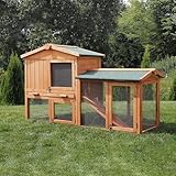 Miweba MyAnimal Hasenstall MH-03 | Kaninchenstall mit Freilaufgehege - Doppelstockhaus 2 Ebenen - Hasenkäfig - Kiefernholz imprägniert - Kaninchenkäfig Winterfest - Indoor und Outdoor (Braun)