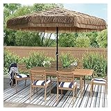 NOIRDA Großer Hawaii Sonnenschirm Bastschirm, 270 cm wasserdichter Sonnenschutz Strandschirm mit Kurbelmechanismus, Tragbarer Terrassenschirm Marktschirm, natürliche Farbe