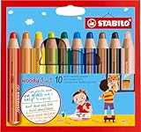 STABILO Buntstift, Wasserfarbe & Wachsmalkreide woody 3 in 1-10er Pack - mit 10 verschiedenen Farben