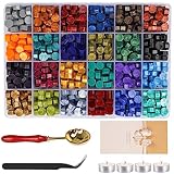 Siegelwachs Perlen Set, 24 Farben 600 Stück Siegelstempel Achteckig mit 1 Löffel, 4 Weißen Kerzen und 1 Pinzette für Wachs Umschlägen, Briefe, Hochzeitseinladungen Karten und DIY