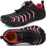 Barfußschuhe Damen Breite Barfussschuhe Traillaufschuhe Weit Five Finger Zehenschuhe Minimalistische Zero-Drop Sohlen Wanderschuhe Fitnessschuhe Komfort Leicht Laufschuhe Unisex(Schwarz Rosa 40EU)