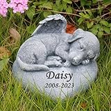 GiftYi Hunde-Gedenkstein - Herzförmiger Haustier-Gedenkstein mit Einer Engel-Hundestatue, die Oben schläft, 3,9' (H)
