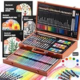 Shuttle Art 149 teiliges Malset, Deluxe Malkoffer mit Buntstift, Ölpastellkreide, Aquarellfarben, Wachsmalstifte, Malbuch, Aquarellblock, Holzkoffer, Künstlerkoffer, Malset für Kinder und Erwachsene