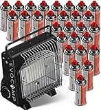 EVOCAMP tragbare Gasheizung und Gaskocher 2-in-1, mit 28 Gaskartuschen 227 g, Typ MSF-1a, Camping Heizung mit hoher Leistung 1,7 kW, Gas Heizstrahler für Terrasse