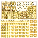 Firtink 110 Stück Dreadlocks Schmuck, Haarschmuck Ringe Verstellbar Metall Haarschmuck Sliber Braids Schmuck Haar Schmuck mit Aufbewahrungsbox Aluminium Haarringe, für Zöpfe Dekoration(Gold)