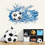 ANHUIB 3D Wandtattoo Fußball Wandsticker Kinderzimmer Fussball Durchbruch Wandaufkleber für Kinderzimmer Jungen Blaue Fussball Wandtattoo Junge Teenager Wandstikcer für Schlafzimmer Deko Geschenk