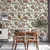 Wandschutzfolie Beige Grüne Blätter Klebefolie Wandtattoo Leicht zu Entfernen Möbelfolie Selbstklebende Tapete Wandtattoo Schlafzimmer Tapete Selbstklebend Wallpaper for Living Room 45x300cm/1 roll