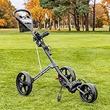 FORZA Golfwagen mit 3 Rädern | Leichter Aluminium Push Trolley mit ergonomischem Griff, Fußbremse & faltbarem Design | Kompakter Golftaschentransport | Optionaler Schirmhalter