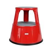 Dönges Rollhocker aus Metall | Bis 150 kg Tragkraft | TÜV & GS geprüfter Tritthocker für Büro, Gewerbe & Heim | Elefantenfuß, Hocker in rot